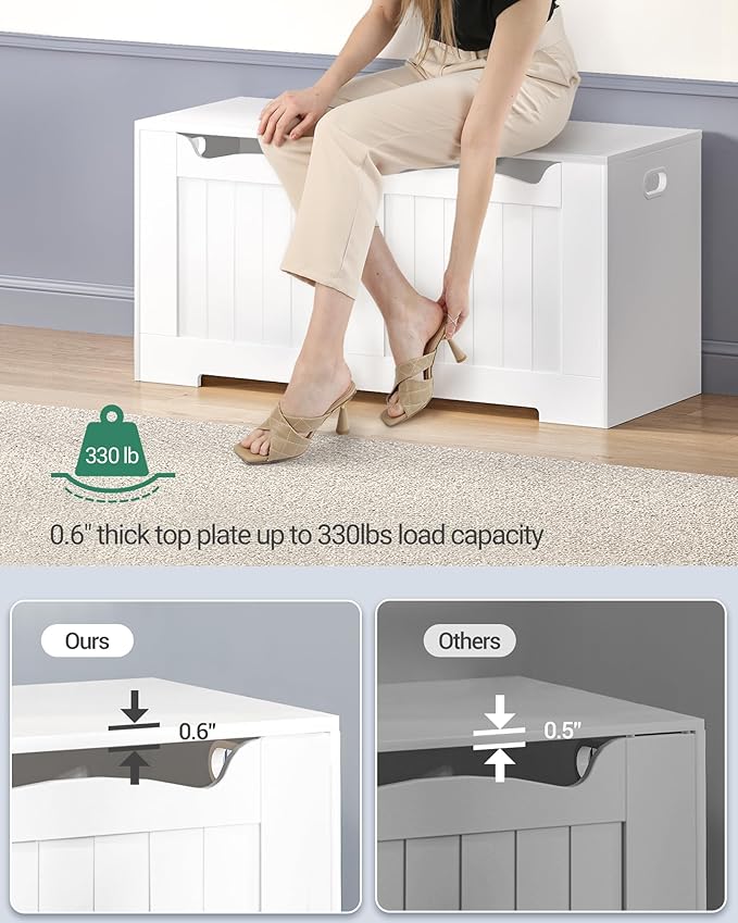 Hzuaneri 39.4" Storage Chest, Storage Bench Trunk with 2 Hinges, Wooden Box, Lift-Top Chest Organizer, Shoe Bench for Entryway, Bedroom, Living Room, White 01003XSB