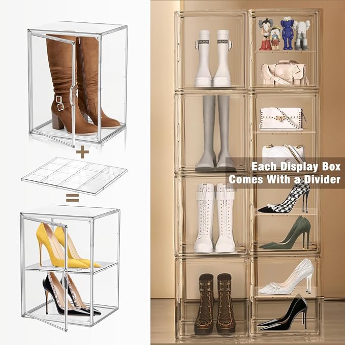 Tall Boot Storage Box Super Large Boot Storage Organizer for Closet Clear XX-Large Acrylic Dispaly Case with Magnetic Lids for Shoe,Helmets,Figures