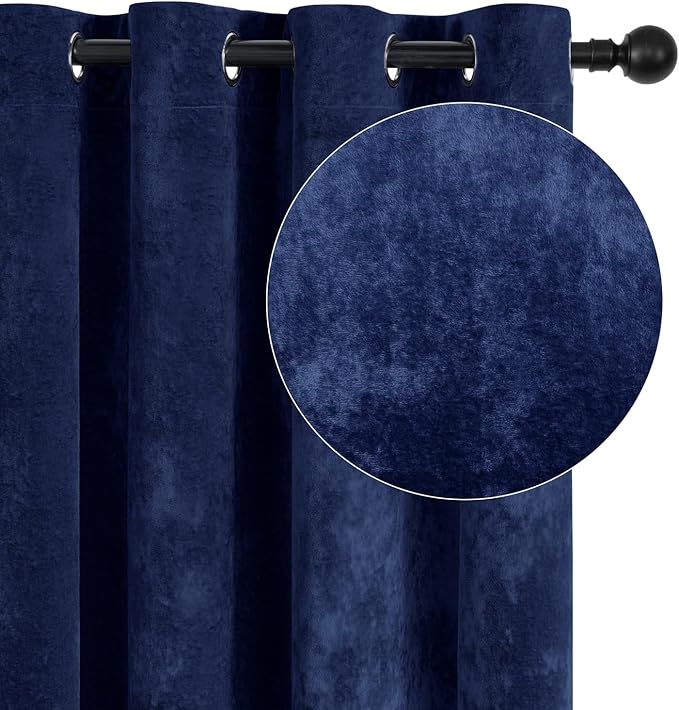 SMILETIME Navy Blue Crushed Velvet Curtains 52x96 inch Luxurious Thermal Insulated Soundproof Drapes for Living Room Bedroom Office Soft and Durable Light-Filtering Window Treatments, 2 Panels