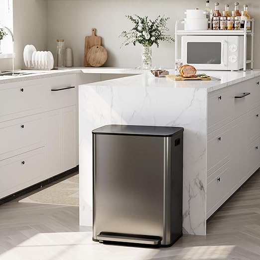 GarveeHome 60 L/16 gal Kitchen Trash Can,2×8 gal Pedal Trash Bin with Removable Baskets,Stainless Steel Garbage Can for Kitchen Office Restaurant School Hospital