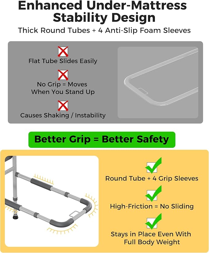 JivaJot Bed Rails for Elderly Adults Safety, Bedrails for Elderly Adults Grab Bar Bed Handrails, Cane for Seniors with Non-Slip Ergonomic Handle and Storage Pocket, Fit Twin, Full, Queen, King