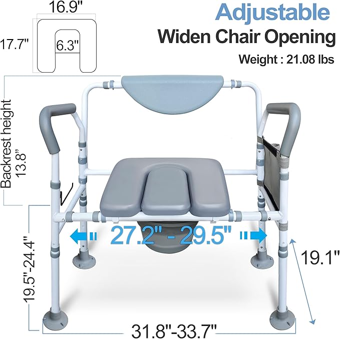 Aliseniors Heavy Duty Bedside Commode, 500lbs Extra-Wide Bariatric Commode Chair for Adults & Seniors, Portable Toilet Seat with Arms, Adjustable Potty Chair Bucket with Lid, Tool-Free Assembly