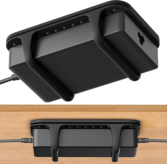 ELETIUO Universal Silicone Laptop Charger Holder,Under Desk Power Brick Mount Organizer for Charging Brick & Cables,Flexible Non-Slip Power Bricks Mount,Secure Supply Holder for Laptop Charger,Black