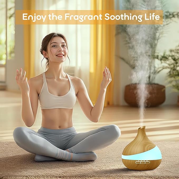 HJTHJT 500ML Essential Oil Diffuser: Aroma Diffuser with Remote Control for Hotel Spa Yoga Room - Humidifiers for Bedroom with 14 Colors LED Night Light for Kids/Women Home Relaxation