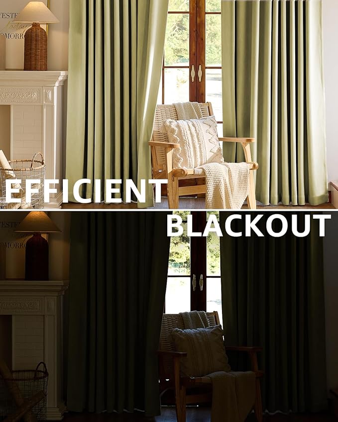 jinchan Chenille Blackout Curtains 84 Inches Long 2 Panels Sage Green Thermal Insulated Curtains for Living Room Bedroom Back Tab Curtains Full Privacy Triple Weave Noise Reducing Drapes 50x84 Inch