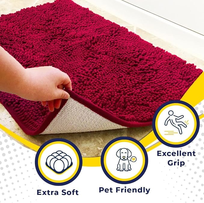 Muddy Mat® | Super Absorbent Door Mat Indoor, Microfiber Quick Dry Chenille Entryway Rug, Non-Slip Front Door Mat, Indoor Mats for Entryway, Machine Washable Pet Rug, Maroon 18"x28"