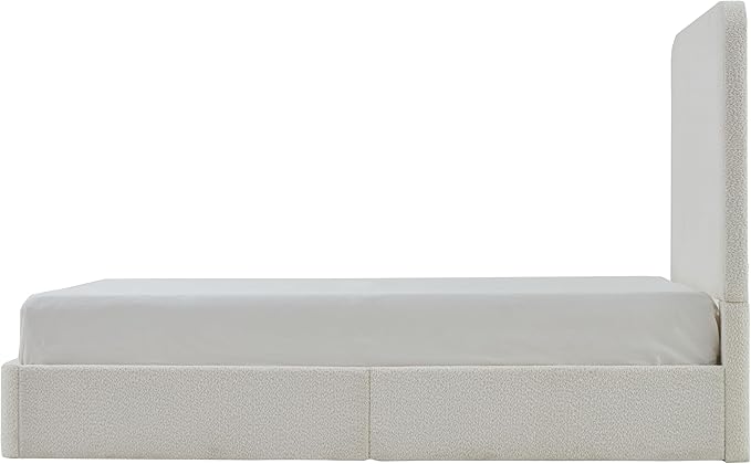 Queen Size Upholstered Bed Frame, 52" High Headboard Wingback Bedframes, Canter Tall Headboard Floor Platform Beds, No Box Spring Needed No Noise/Easy Assembly/Minimalist, Pearl White Chenille