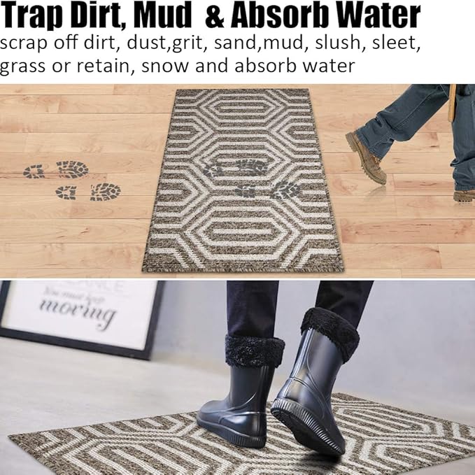 Indoor Doormat 32"x 48", Absorbent Front Back Door Mat, Rubber Backing Non Slip Floor Mats Inside Mud Dirt Trapper Outside Entrance Door Rug Carpet, Machine Washable Low Profile - Brown Time Cloister