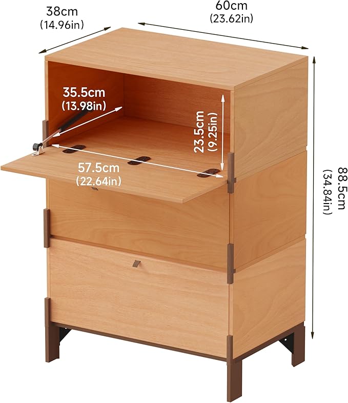 Stackable 3 Drawers Dresser, Customizable Chest of Drawers for Bedroom, Living Room, Dormitory, Easy Assembly Wood Furniture Cabinet, 24 inch Width Beech and Basswood Color Combo