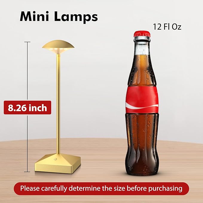 3 Pack 8.26in Gold Small Cordless Table Lamps Rechargeable, Battery Operated Mini Lamp, Small Lamp Touch Portable Table Lights, LED Night Light for Bedside/Dining/Bar/Outdoor (Gold-B)