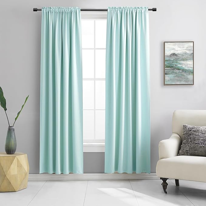 DONREN 2 Panels Blackout Curtain Panels for Bedroom - Room Darkening Thermal Insulated Drapes with Rod Pocket(Aqua,52 by 84 Inch)
