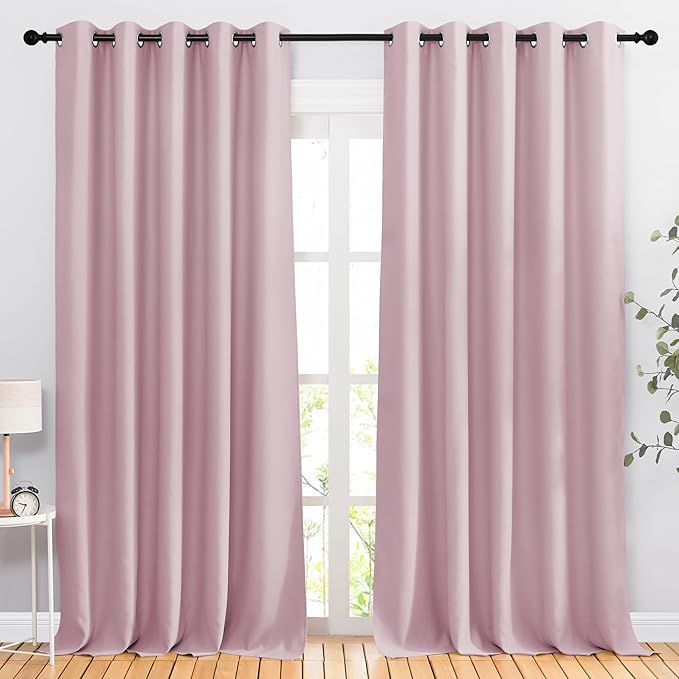 NICETOWN Baby Pink Curtains 110 inches Long, Grommet Thermal Insulated Room Darkening Curtains Privacy Window Treatments Sound Reducing for Bedroom/Living Room, W66 x L110, 2 Panels