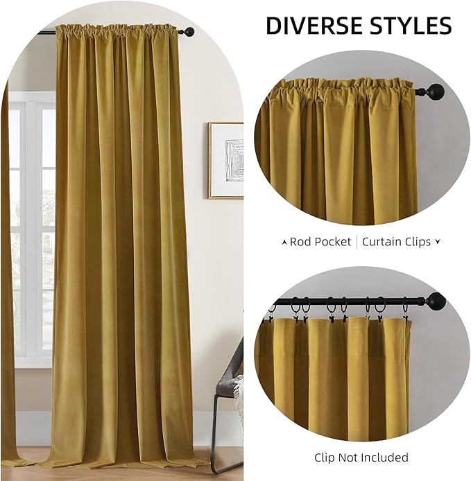 Joydeco Brown Velvet Curtains 120 inch Length 2 Panels, Luxury Blackout Rod Pocket Thermal Insulated Window Curtains, Super Soft Room Darkening Drapes for Living Dining Room Bedroom,W52 x L120 inches