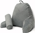 Reading Pillow for Sitting in Bed, Extra Large Backrest Support Cushion with Arms, Sit up Back Pillow Shredded Memory Foam back support Chair Pillow, Bed Rest Pillows with pocket, Detachable Neck Roll