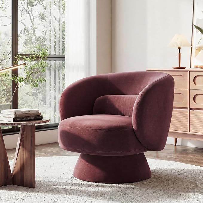 Swivel Accent Chair, Modern 360 Degree Swivel Barrel Chair with Arms & Curved Back and Lumbar Support Cushion, Comfy Round Single Sofa for Small Space, Living Room, Bedroom, Lavender Rayon