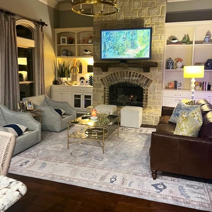 Fame Rugs Gray Modern Oushak Rug 9x12, Vintage Turkish Colorful Oriental Washable Antique Inspired Oversize Area Rugs, Luxury Living Room Bedroom (Gbeige, 9' x 12)