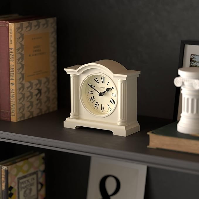 JONES CLOCKS® Kensington Mantel Clock | Classic Arch top Clock | Pale Cream | Stylish & Contemporary | Ideal for Desk, Mantelpiece, Bookshelf or Bedside