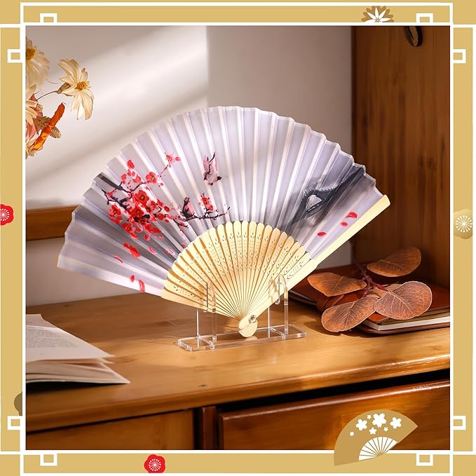 Roowest 2 Pcs Acrylic Fan Display Stand Folding Clear Fan Holder Easel Japanese Chinese Hand Fan Stand Foldable Handheld Fan Display Stand Base Fan Organizer