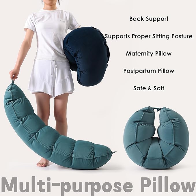 Peallow(Pat. Pend) – Long Round Body Pillow for Adults, Bolster Pillow for Sleeping, Soft and Supportive Pillow for Sleeping & Lumbar Support (Slate Blue,39")