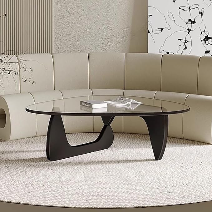 Modern Glass Coffee Table, Mid Century Small Coffee Table, Coffee Table for Living Room,Suitable for Bedroom Living Room Reception Office Tables (Black/Transparent, Small)
