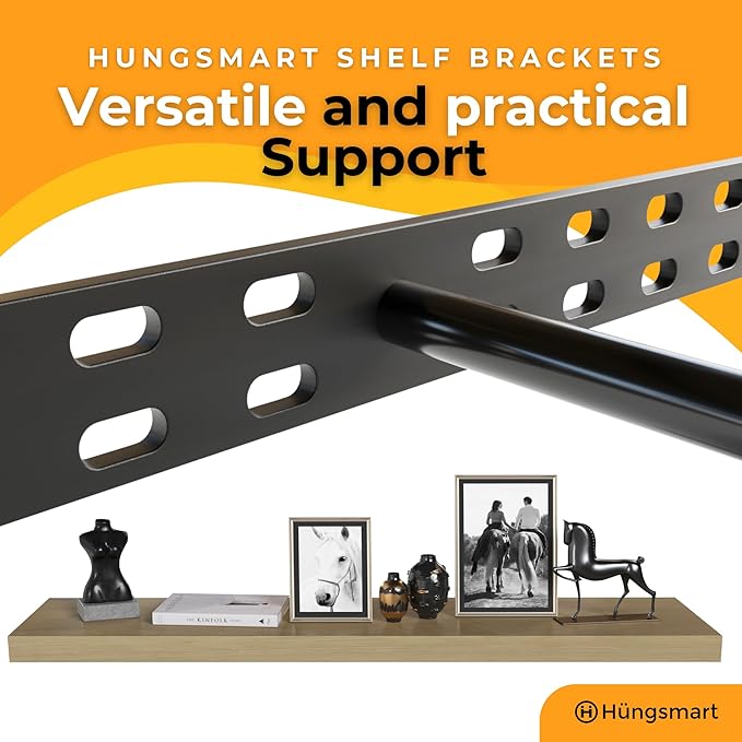 HÜNGSMART 48 Inch Wooden Floating Shelf – Supports 300lbs – Carpenter Designed - Engineered Wood 4 Foot Long - Oak Finish – Includes Laser Welded Precision Wall Bracket (48 inches x 11 13/16 inches)