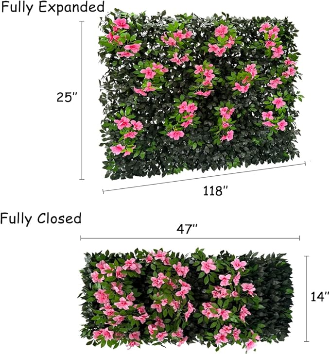 Sumery Expandable Fence Privacy Screen for Balcony Patio Outdoor,Decorative Faux Ivy Fencing Panel,Artificial Hedges (Single Sided Leaves) (2, Branches -Pink Fowers)