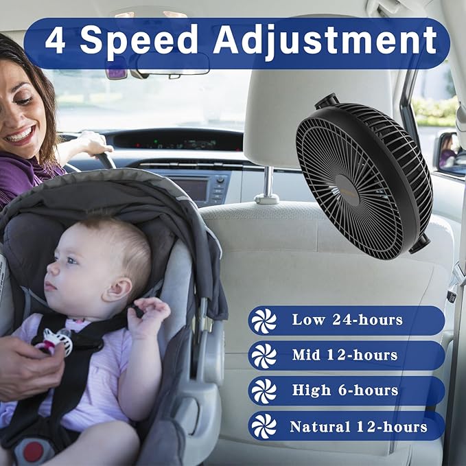 Svinkal Portable Clip on Fan 10000mAh Battery Powered, USB Type C, Supports 720° Adjustment, 4 speed, 8inch Personal Fan for Table, Bedroom, Desk, Camping, Stroller, Golf Cart