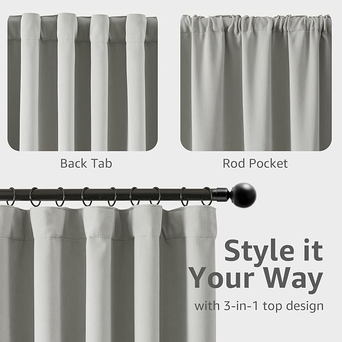jinchan Chenille Blackout Curtains 84 Inches Long Light Grey Thermal Insulated Curtains for Bedroom Living Room 2 Panels Triple-Weave Noise Reducing Drapes Back Tab Privacy Window Curtains 50x84 Inch