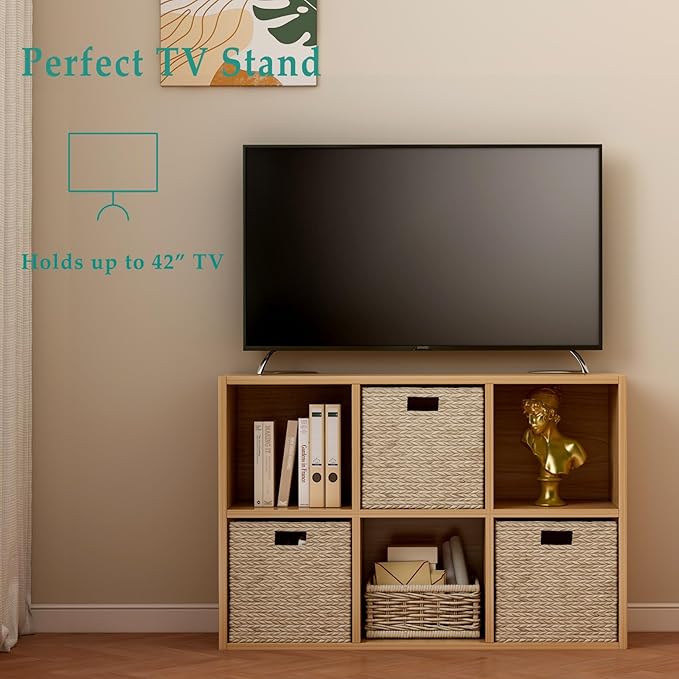 OSCHF 6-Cube Storage Shelf Bookcase - Wooden 3-Tier Floor Standing Open Bookshelf for Home and Office, Display Cabinet, Oak
