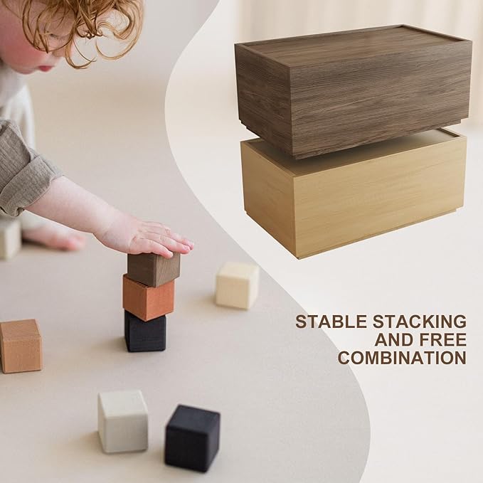 Stackable Storage Drawers, Wooden Drawer Storage Organizer, Modern Nightstands with Wooden Drawers, Small Storage Cabinet, Modular Design, Available in 2 Sizes for Versatile Use Black Large