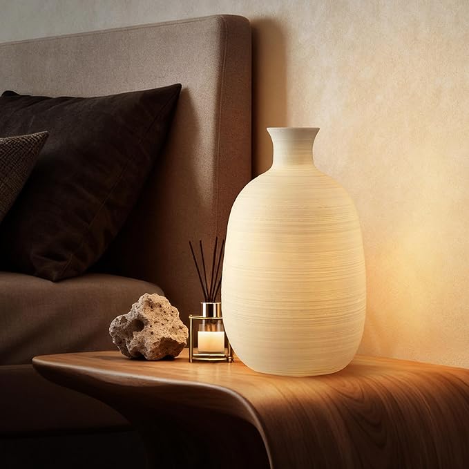 RONDURE 10.4" Modern Ceramic Table Lamp, Fully Dimmable Modern Bedside Lamps for Bedroom, Living Room and Nightstand, White Translucent Ceramic Shade, Warm Ambient Lighting, Corded, Bulb Included