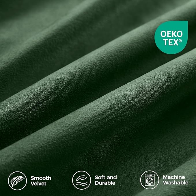 Pinch Pleated 100% Blackout Curtains for Bedroom, Olive Green Velvet Curtains for Living Room, Black Out Curtain 84 inch Long Room Darkening, Blackout Pinch Pleat Drapes with Hooks 2 Panels