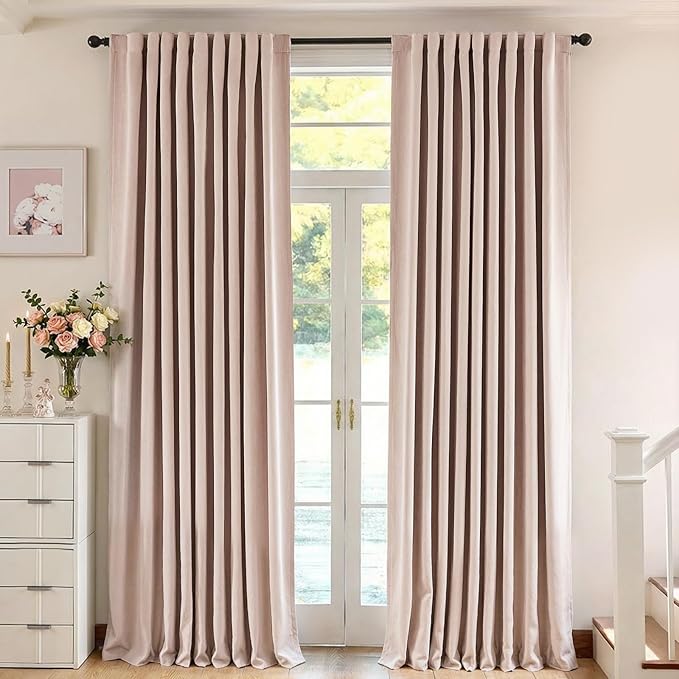 jinchan Chenille Blackout Curtains 96 Inches Long Light Pink Thermal Insulated Curtains for Living Room Bedroom 2 Panels Triple Weave Noise Reducing Nursery Drapes Girls Room Curtains 50x96 Inch