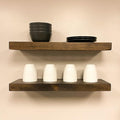 URBANDI, Rustic Floating Shelves, Set of 2, Hidden Bracket, Solid Wood, Heavy Duty, Wall Mounted Shelves, (Dark Brown, 12Wx6D)