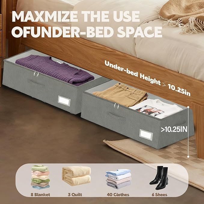 Under Bed Storage with Wheels, 2-Pack Under Bed Storage Containers, No Assemble Required 10 inches Height, Rolling underbed storage Drawers, Underbed Storage Bins for Shoes, Clothes, Blankets, Toys