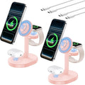 2 Pack Hevanto 2026 3 in 1 Wireless Charging Station for Apple MagSafe Charger, 15W Fast Magnetic Mag-Safe Charger Stand for iPhone 17 16 15 14 13 12 iWatch AirPods (Adaptor Not Included)