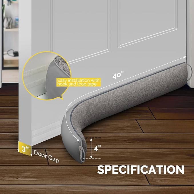 fowong Weighted Under Door Noise Stopper 40 Inch, Long Draft Stopper for Bottom of Door Soundproof Draft Guard, Gray
