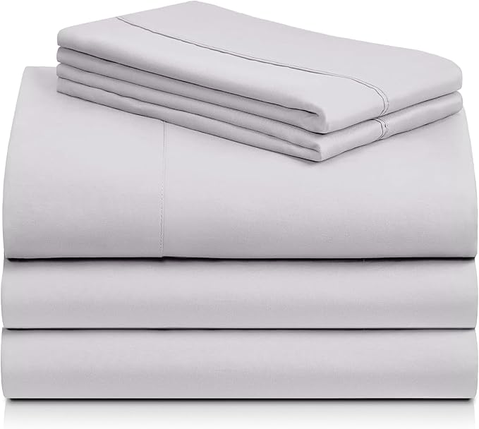 LuxClub 5 PC Sheet Set Bed Sheets Deep Pockets 16" Eco Friendly Wrinkle Free Cooling Machine Washable Hotel Bedding Silky Soft - Dove Gray Split King