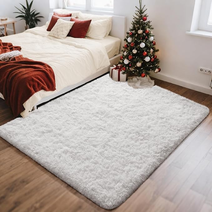 Ophanie White Rugs for Bedroom Fluffy, 4x6 Nursery Soft Fuzzy Shag Plush Shaggy Bedside Area Rug, Living Room Carpet for Girls Kids Baby Teen Dorm Home Decor Aesthetic