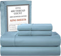 100% Cotton Sheets For King Size Bed, Certified 400 Tc Deep Pocket King Sheet Set, Elasticated Sheet & Pillowcase Sets, No Pill & Shrink, Soft & Comfy Naturally Cool & Breathable- French Blue