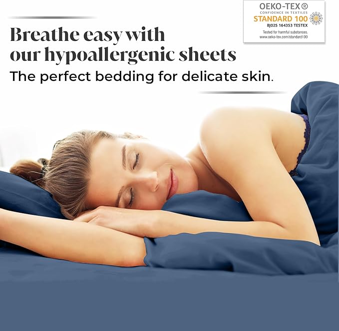 Full Size Sheet Set | 100% Viscose | Organically Grown | Ultra Soft | Cooling Sheets for Hot Sleepers | 17" Deep Pocket [Midnight Blue]