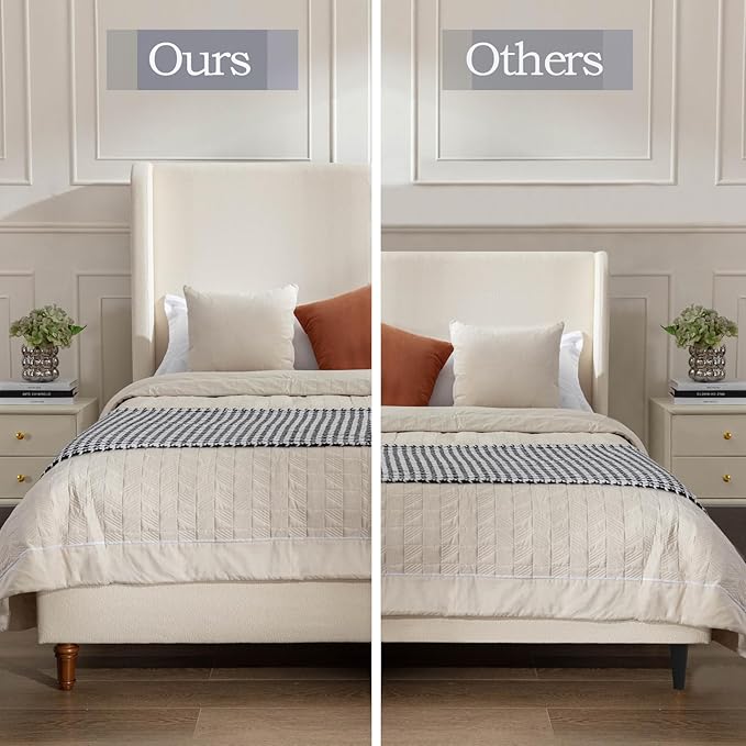 California King Size Upholstered Bed Frame, Platform Bed Frames with 54" Tall Headboard Wingback, Strong Wood Slats Support/No Box Spring Needed/Elegant Simplicity/No Noise, Beige Boucle
