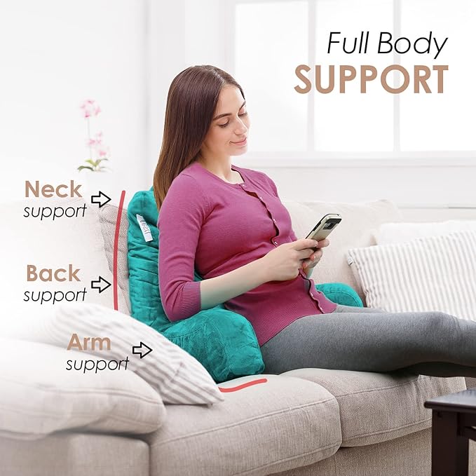 Nestl Reading Pillow with Shredded Memory Foam, Designed for Sitting Up in Bed and Couch, Back and Arms Adjustable Support for Adult & Teens Backrest Pillows for Reading, with Washable Cover Teal