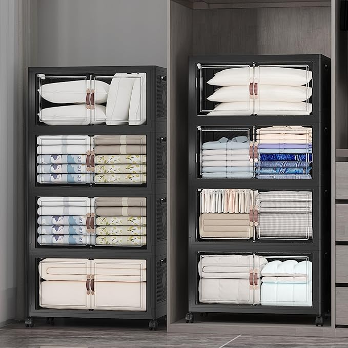 Extra Large Stackable Storage Bins with Lids&Wheels,1320QT-165QT/41GAL*8Pack Collapsible Container Closet Organizers,Plastic Stackable Storage drawers for bedroom Dorm