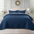 KASENTEX King XL Quilt Set 108"x98" – Soft Washed 3-Layer Lightweight Bedspread, Minimalist Nordic Design, All-Season Spring & Summer Quilt Set (1 Quilt + 2 Pillow Shams),Dress Dark Blue