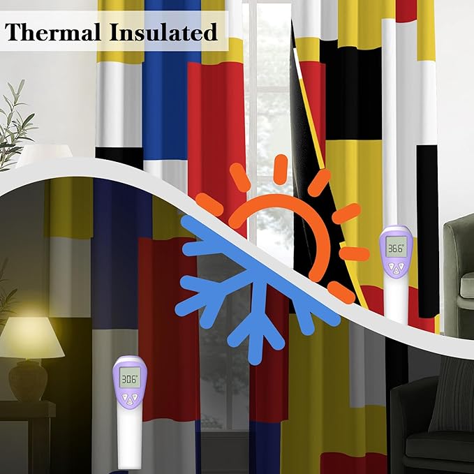 Colorful 100% Blackout Curtains for Bedroom 84 inch Long 2 Panels Set Red Yellow Modern Abstract Geometric Black Out Curtains Insulated Room Darkening Window Drapes for Living Room, 52Wx84L