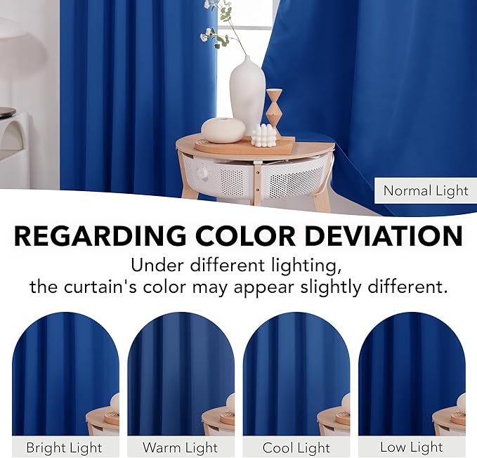 Deconovo Blackout Curtains, Thermal Insulated, W52 x L54 2 Panels, Back Tab, Machine Washable, Room-Darkening Drapes for Bedroom/Living Room Royal Blue