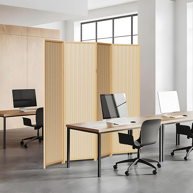 4 Panel Room Divider and Extra Wide Folding Privacy Screen, 63" W x 67" H, Bamboo Room Divider for Room Separation