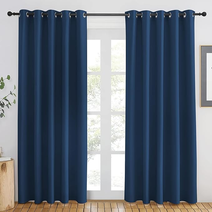 NICETOWN Moroccan Blue Blackout Curtains 84 inch Length, Grommet Top Room Darkening Drapes for Bedroom Living Room, Light Blocking Window Covering for Privacy (W66 x L84 Inch, 1 Panel)