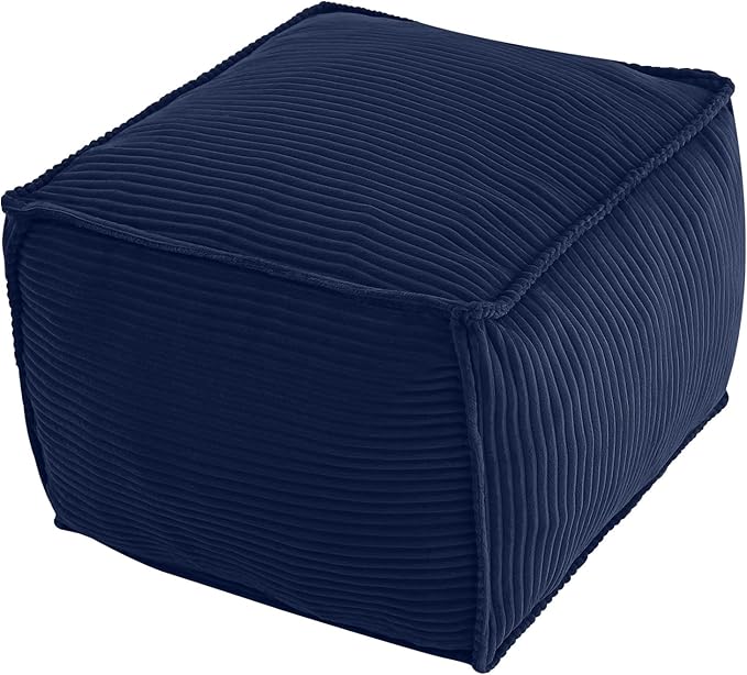 MeMoreCool Square Stuffed Pouf Ottoman Foot Rest, Corduroy Floor Pouf Foot Stool with Foam Chunk Filling, Soft Stuffed Ottoman Footrest for Living Room, Navy
